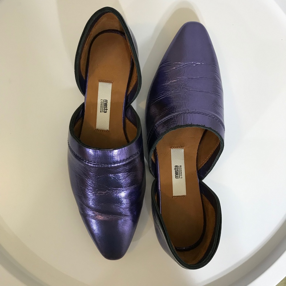 NEW Miista Metallic Purple Pointed D'Orsay Flats Size 35